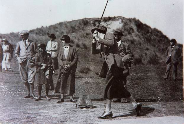 Historic archival images of Golf Joyce Wethered with boy caddie c. 1925 Copyright: xMarkxNewcombex