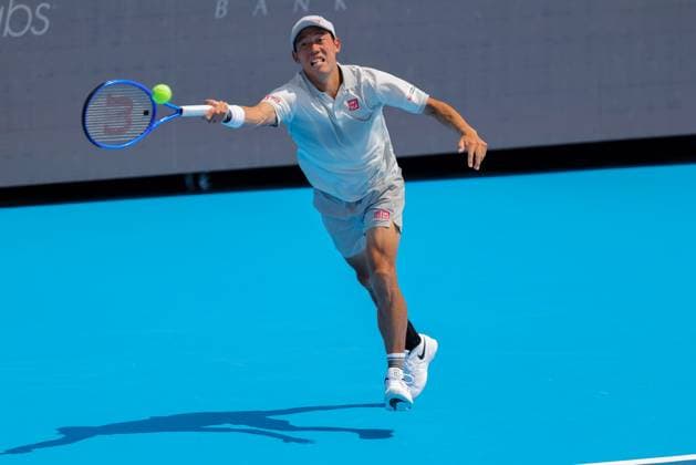 August 8, 2025, Mason, Ohio, U.S: Kei Nishikori (JPN) reaches for a shot to the corner during FridayÃ¢â‚¬â ¢s first round of the Cincinnati Open at the Lindner Family Tennis Center , Mason, Oh. Mason U.S - ZUMAs304 20250808_zaf_s304_136 Copyright: xScottxStuartx