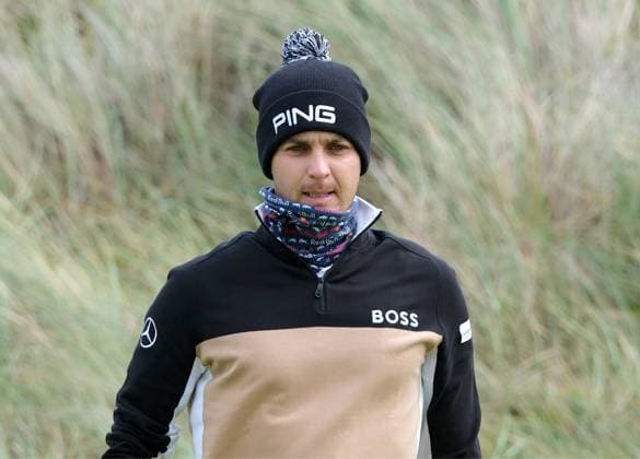 UK: Nexo Championship, Old Course at Trump International Golf Links, Aberdeen, Scotland on 08 August 2025: Pictured: Matthias Schwab (Austria) on the 11th green during the second round of the Nexo Championship 2025 at Trump International Golf Links, Aberdeenshire, Scotland Aberdeen Trump International Golf Links Scotland Copyright: xAlexxToddx