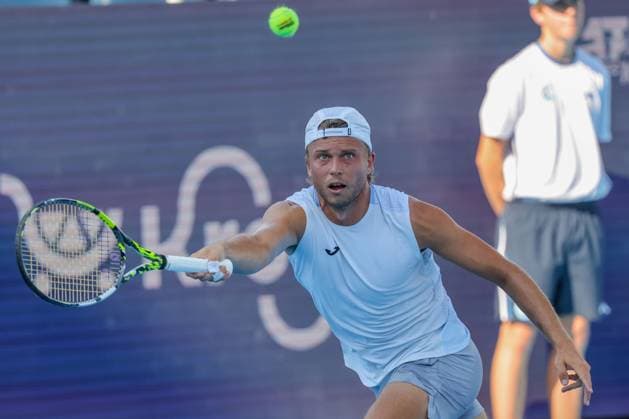 August 8, 2025, Mason, Ohio, U.S: Alexandre Muller (FRA) in action during FridayÃ¢â‚¬â ¢s first round of the Cincinnati Open at the Lindner Family Tennis Center , Mason, Oh. Mason U.S - ZUMAs304 20250808_zaf_s304_176 Copyright: xScottxStuartx