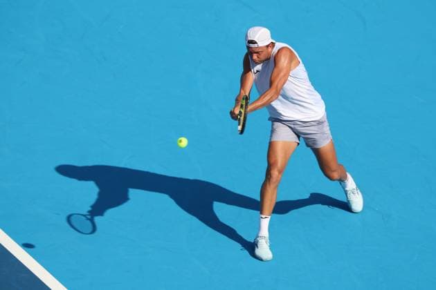 August 8, 2025, Mason, Ohio, USA: Mason, Ohio; Cincinnati Open Tennis Tournament - 2025 08 08 - Alexandre Muller plays a ball against opponent Jenson Brooksby. - ZUMAPress Mason USA - ZUMAn24_ 20250808_zaf_n24_240 Copyright: xWallyxNellx