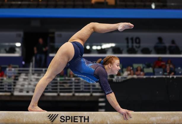 August 8, 2025: Dulcy Caylor competes on the balance beam during the Senior Woman s Day 1 of the 2025 Xfinity U.S. Gymnastics Championships at Smoothie King Center in New Orleans, LA. CSM New Orleans United States of America - ZUMAc04_ 20250808_zma_c04_005 Copyright: xKylexOkitax