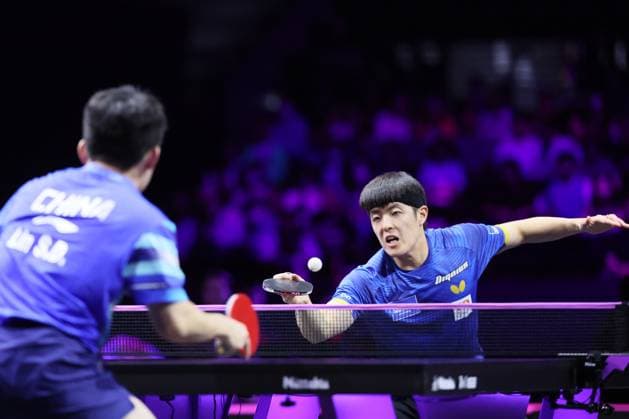 YOKOHAMA, JAPAN - AUGUST 09: Dang Qiu of Germany competes in the Men s Singles Round of 16 match against Lin Shidong of China on day 3 of the WTT Champions Yokohama 2025 at Yokohama BUNTAI on August 9, 2025 in Yokohama, Japan.  Copyright: xVCGx 111584074782