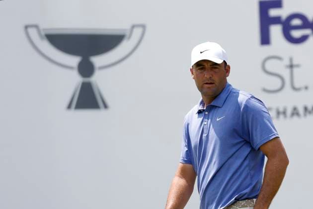 MEMPHIS, TN - AUGUST 08: Scottie Scheffler of United States during the second round of the FedEx St. Jude Championship, August 8, 2025, at TPC Southward in Memphis, Tennessee. (Photo by Matthew Maxey Icon Sportswire) GOLF: AUG 08 PGA, Golf Herren FedEx Cup Playoffs - FedEx St. Jude Championship EDITORIAL USE ONLY Icon250808078