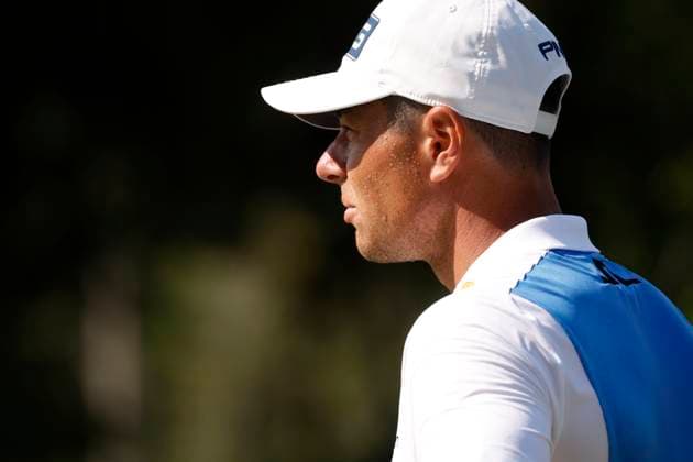 MEMPHIS, TN - AUGUST 08: Sweat beads on the face of Viktor Hovland of Norway as temperatures soar in to the 90s during the second round of the FedEx St. Jude Championship, August 8, 2025, at TPC Southward in Memphis, Tennessee. (Photo by Matthew Maxey Icon Sportswire) GOLF: AUG 08 PGA, Golf Herren FedEx Cup Playoffs - FedEx St. Jude Championship EDITORIAL USE ONLY Icon250808008