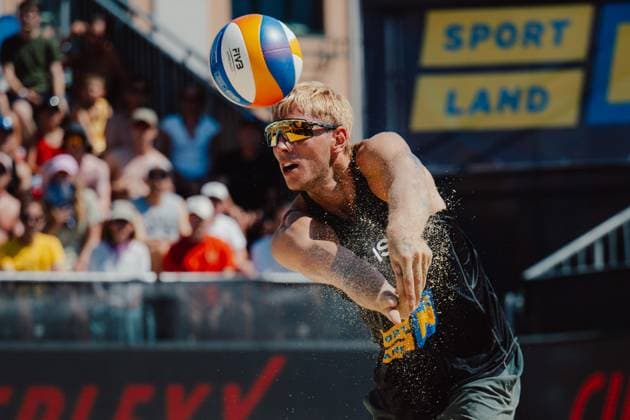 Beach volleyball, Beachvolleyball - Baden Challenge BADEN,AUSTRIA,09.AUG.25 - BEACH VOLLEYBALL - FIVB World Tour - Baden Challenge. Image shows Kevin Cuzmiciov (ISR).  GEPAxpictures xAlexanderxSolc