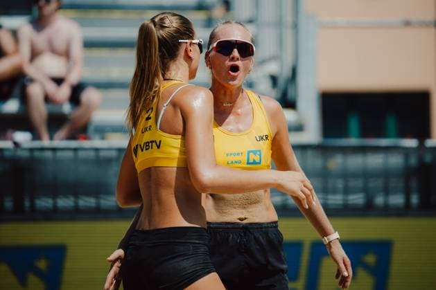 Beach volleyball, Beachvolleyball - Baden Challenge BADEN,AUSTRIA,09.AUG.25 - BEACH VOLLEYBALL - FIVB World Tour - Baden Challenge. Image shows Anhelina Khmil (UKR) and Valentyna Davidova (UKR).  GEPAxpictures xAlexanderxSolc