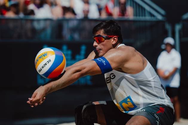 Beach volleyball, Beachvolleyball - Baden Challenge BADEN,AUSTRIA,09.AUG.25 - BEACH VOLLEYBALL - FIVB World Tour - Baden Challenge. Image shows Javier Bello (ENG).  GEPAxpictures xAlexanderxSolc
