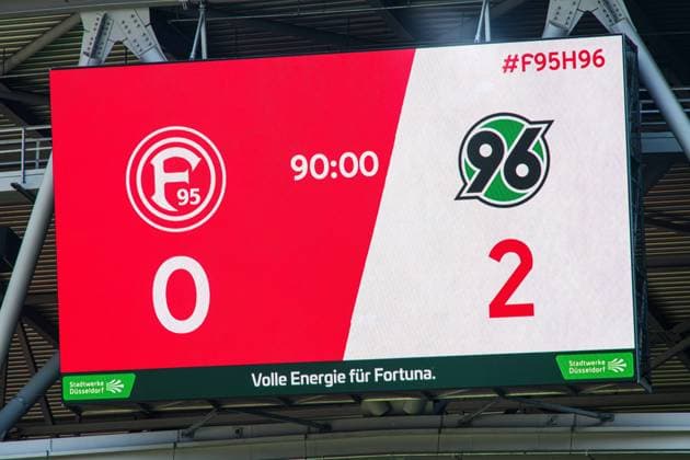 Dusseldorf, Germany - 09.08.25: Scoretable, Football match Bundesliga 2 Fortuna Düsseldorf - Hannover 96 at Merkur Spiel Arena  Copyright: xVITALIIxKLIUIEVx