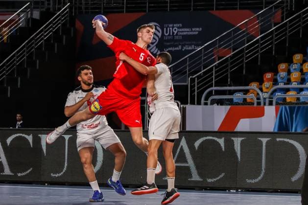 August 9, 2025, Cairo, Cairo, Egypt: DALAGER JACOB During IHF Men s World Championship, WM, Weltmeisterschaft u19 Match Between Denmark and Tunisia At Cairo Stadium Main Hall Cairo Egypt - ZUMAe138 20250809_zsp_e138_001 Copyright: xBassemxElziatyx