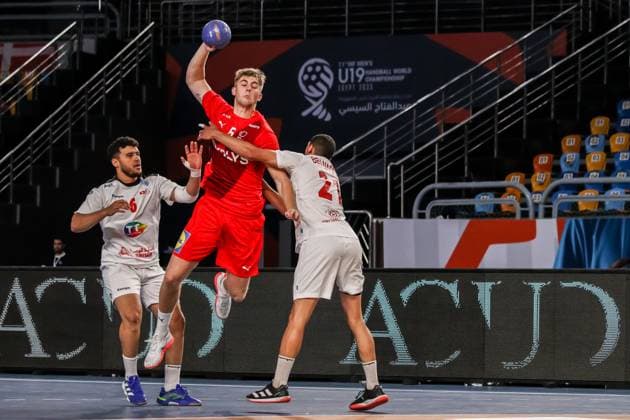 August 9, 2025, Cairo, Cairo, Egypt: DALAGER JACOB During IHF Men s World Championship, WM, Weltmeisterschaft u19 Match Between Denmark and Tunisia At Cairo Stadium Main Hall Cairo Egypt - ZUMAe138 20250809_zsp_e138_002 Copyright: xBassemxElziatyx