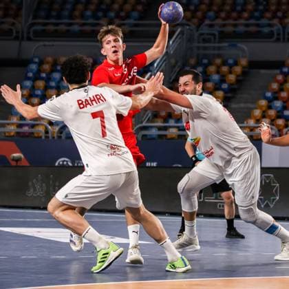 August 9, 2025, Cairo, Cairo, Egypt: DARLING SORENSEN The Denmark Player and TEBER MAHDI The Tunisia Player During IHF Men s World Championship, WM, Weltmeisterschaft u19 Match Between Denmark and Tunisia At Cairo Stadium Main Hall Cairo Egypt - ZUMAe138 20250809_zsp_e138_011 Copyright: xBassemxElziatyx