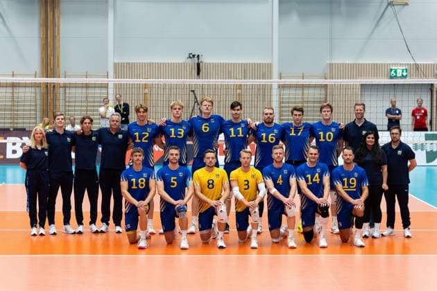 250809 Players of Sweden ahead of Eurovolley Qualifier match between Sweden and Spain on August 9, 2025 in Habo. Photo: Robert Boman BILDBYRAN kod XZ XZ0216 volleyboll volleyball landslaget sverige spanien national team, Nationalteam bbeng em-kval em kval herrlandslaget Copyright: ROBERTxBOMAN BB250809BB515
