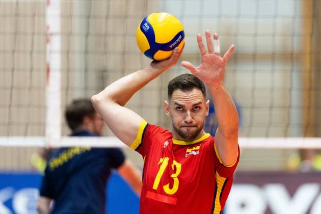 250809 Andres Jesus Villena of Spain ahead of Eurovolley Qualifier match between Sweden and Spain on August 9, 2025 in Habo. Photo: Robert Boman BILDBYRAN kod XZ XZ0216 volleyboll volleyball landslaget sverige spanien national team, Nationalteam bbeng em-kval em kval herrlandslaget Copyright: ROBERTxBOMAN BB250809BB525