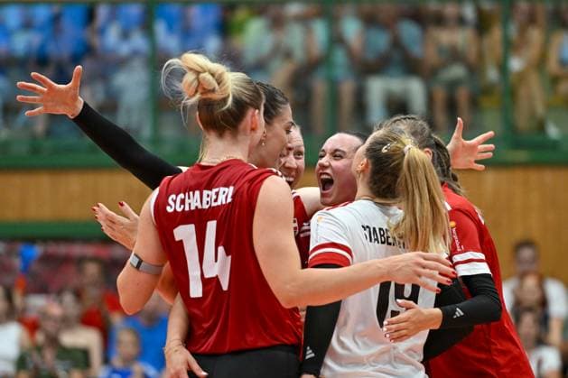 VOLLEYBALL - CEV EURO Quali, AUT vs MKD HARTBERG,AUSTRIA,09.AUG.25 - VOLLEYBALL - CEV Women s European Volleyball Championship 2026, qualification, OEVV international match, Länderspiel, Nationalmannschaft Austria vs North Macedonia. Image shows the rejoicing of AUT.  GEPAxpictures xAvnixRetkoceri