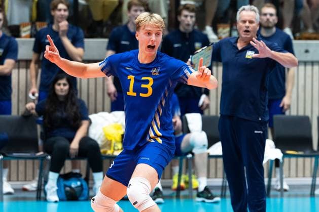 250809 Axel Enlund of Sweden during Eurovolley Qualifier match between Sweden and Spain on August 9, 2025 in Habo. Photo: Robert Boman BILDBYRAN kod XZ XZ0216 volleyboll volleyball landslaget sverige spanien national team, Nationalteam bbeng em-kval em kval herrlandslaget Copyright: ROBERTxBOMAN BB250809BB649
