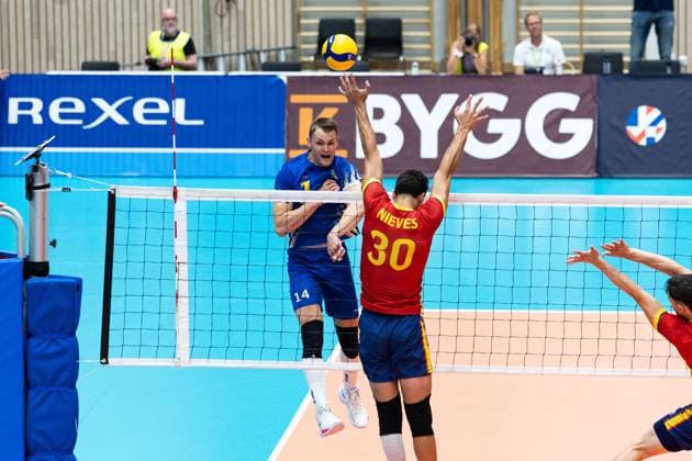 250809 Jacob Link of Sweden during Eurovolley Qualifier match between Sweden and Spain on August 9, 2025 in Habo. Photo: Robert Boman BILDBYRAN kod XZ XZ0216 volleyboll volleyball landslaget sverige spanien national team, Nationalteam bbeng em-kval em kval herrlandslaget Copyright: ROBERTxBOMAN BB250809BB678