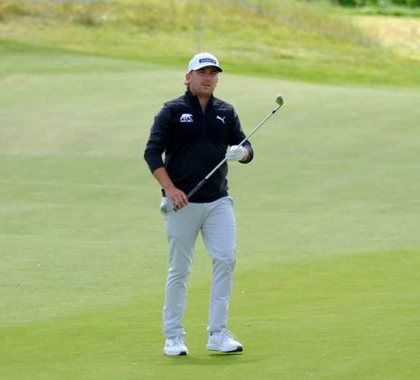 UK: Nexo Championship, Old Course at Trump International Golf Links, Aberdeen, Scotland on 09 August 2025: Pictured: Oliver Lindell (Finland) on the 9th fairway during the third round of the Nexo Championship 2025 at Trump International Golf Links, Aberdeenshire, Scotland Aberdeen Trump International Golf Links Scotland Copyright: xAlexxToddx