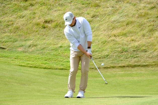 UK: Nexo Championship, Old Course at Trump International Golf Links, Aberdeen, Scotland on 09 August 2025: Pictured: Alex Fitzpatrick (England) on the 9th green during the third round of the Nexo Championship 2025 at Trump International Golf Links, Aberdeenshire, Scotland Aberdeen Trump International Golf Links Scotland Copyright: xAlexxToddx
