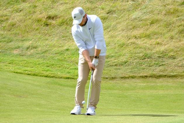 UK: Nexo Championship, Old Course at Trump International Golf Links, Aberdeen, Scotland on 09 August 2025: Pictured: Alex Fitzpatrick (England) on the 9th green during the third round of the Nexo Championship 2025 at Trump International Golf Links, Aberdeenshire, Scotland Aberdeen Trump International Golf Links Scotland Copyright: xAlexxToddx