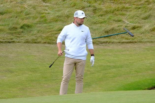 UK: Nexo Championship, Old Course at Trump International Golf Links, Aberdeen, Scotland on 09 August 2025: Pictured: Alex Fitzpatrick (England) on the 9th green during the third round of the Nexo Championship 2025 at Trump International Golf Links, Aberdeenshire, Scotland Aberdeen Trump International Golf Links Scotland Copyright: xAlexxToddx