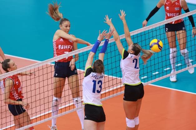 Croatia v Kosovo: CEV EuroVolley 2026 Qualifiers Karla Antunovic and Mirta Freund of Croatia during the CEV EuroVolley 2026 Qualification Phase group G Leg 4 match between Croatia and Kosovo at Gradski vrt Hall in Osijek, Croatia, on August 9, 2025.  DavorxJavorovic PIXSELL