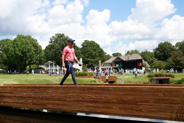 MEMPHIS, TN - AUGUST 09: NBC golf analyst Smylie Kaufman walks across the bridge behind No. 11 during the third round of the FedEx St. Jude Championship, August 9, 2025, at TPC Southward in Memphis, Tennessee. (Photo by Matthew Maxey Icon Sportswire) GOLF: AUG 09 PGA, Golf Herren FedEx Cup Playoffs - FedEx St. Jude Championship EDITORIAL USE ONLY Icon250809051