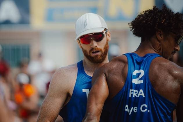 Beach volleyball, Beachvolleyball - Baden Challenge BADEN,AUSTRIA,10.AUG.25 - BEACH VOLLEYBALL - FIVB World Tour - Baden Challenge. Image shows Remi Bassereau (FRA) and Calvin Aye (FRA).  GEPAxpictures xAlexanderxSolc
