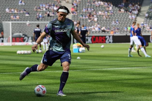 2. Fußball Bundesliga, Hertha BSC - Karlsruher SC Fabian Reese (Hertha BSC Berlin 11), während der Begegnung in der 2. Fußball Bundesliga, Hertha BSC - Karlsruher SC in Berlin, Olympiastadion, am 10.08.2025. DFB regulations prohibit any use of photographs as image sequences and or quasi video.