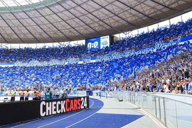 DEU, DFL, 2. FBL, Hertha BSC vs. Karlsruher SC, 10.08.2025, Berliner Olympiastadion, Berlin, DEU, DFL, 2. FBL, Hertha BSC vs. Karlsruher SC, im Bild Hertha-BSC Fans DFL - regulations prohibit any use of Photographs as image sequences and or quasi-video