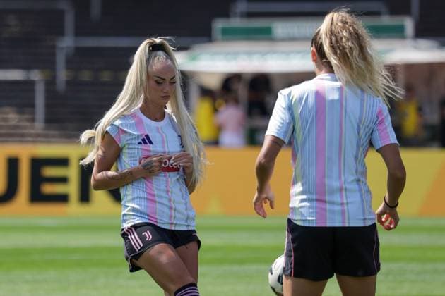 10.08.2025, xfanx, Fussball Testspiel, Borussia Dortmund Frauen - Juventus Turin Frauen v.l. Alisha Lehmann (Juventus Turin) (DFL DFB REGULATIONS PROHIBIT ANY USE OF PHOTOGRAPHS as IMAGE SEQUENCES and or QUASI-VIDEO) Dortmund
