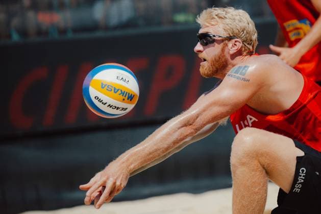 Beach volleyball, Beachvolleyball - Baden Challenge BADEN,AUSTRIA,10.AUG.25 - BEACH VOLLEYBALL - FIVB World Tour - Baden Challenge. Image shows Chase Budinger (USA).  GEPAxpictures xAlexanderxSolc
