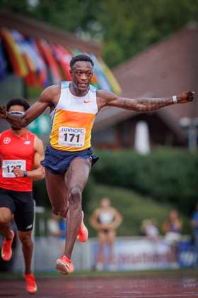 53. Internationales LAZ Meeting; Rhede, 10.08.25 Owen Ansah (Hamburger SV) gewinnt in 10,11 sec über 100m, 53. Internationales LAZ Meeting am 10.08.25 im BESAGROUP-Sportpark in Rhede (Deutschland). *** 53 International LAZ Meeting Rhede, 10 08 25 Owen Ansah Hamburger SV wins in 10.11 sec over 100m, 53 International LAZ Meeting on 10 08 25 at the BESAGROUP Sportpark in Rhede Germany Copyright: xBEAUTIFULxSPORTS B.Hoffmannx
