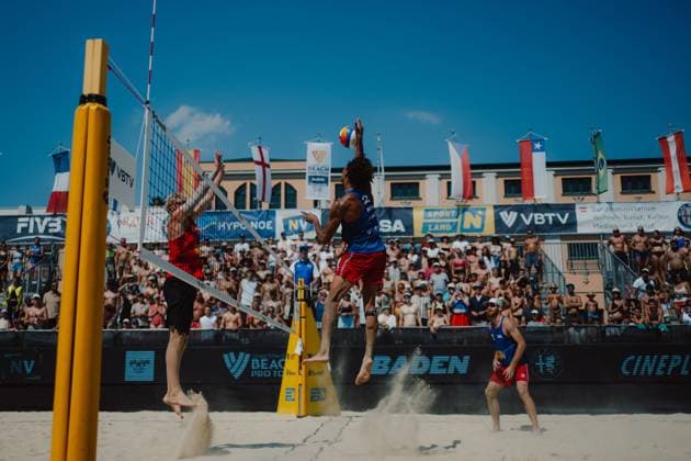 Beach volleyball, Beachvolleyball - Baden Challenge BADEN,AUSTRIA,10.AUG.25 - BEACH VOLLEYBALL - FIVB World Tour - Baden Challenge. Image shows Calvin Aye (FRA).  GEPAxpictures xAlexanderxSolc