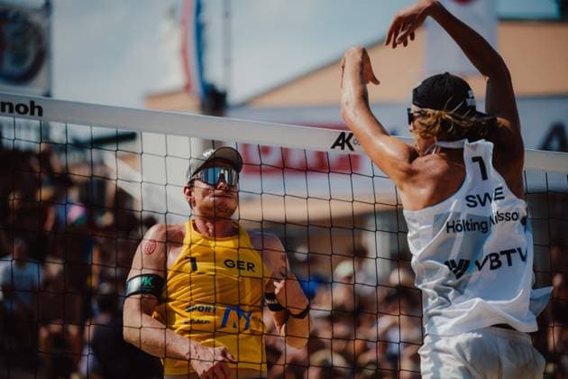 Beach volleyball, Beachvolleyball - Baden Challenge BADEN,AUSTRIA,10.AUG.25 - BEACH VOLLEYBALL - FIVB World Tour - Baden Challenge. Image shows Nils Ehlers (GER) and Jacob Hoelting Nilsson (SWE).  GEPAxpictures xAlexanderxSolc