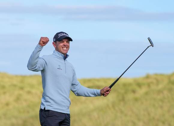 Grant Forrest (SCO) celebrates after holing a putt on the 18th green to win the NEXO Championship. Nexo Championship, Day Four, Golf, Trump International Golf Links, Aberdeenshire, Scotland, UK - 10 Aug 2025Aberdeenshire Trump International Golf Links Scotland United Kingdom EDITORIAL USE ONLY No use with unauthorised audio, video, data, fixture lists, club league logos or live services. Online in-match use limited to 120 images, no video emulation. No use in betting, games or single club league player publications. Copyright: xStuartxWallace Shutterstockx 15429702ax
