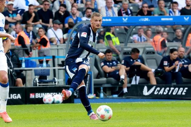DEU, DFL, 2. FBL, Hertha BSC vs. Karlsruher SC, 10.08.2025, Berliner Olympiastadion, Berlin, DEU, DFL, 2. FBL, Hertha BSC vs. Karlsruher SC, im Bild Michael Cuisance (Hertha BSC Berlin 10) DFL - regulations prohibit any use of Photographs as image sequences and or quasi-video