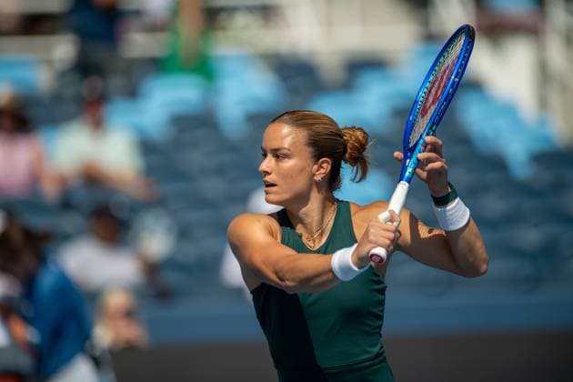 Cincinnati Open: Jasmine Paolini V Maria Sakkari Maria Sakkari is seen during her second-round match at the Cincinnati Open in Mason, Ohio, on August 10, 2025. Mason Ohio United States  Copyright: xJasonxWhitmanx originalFilename:whitman-cincinna250810_npbs3.jpg
