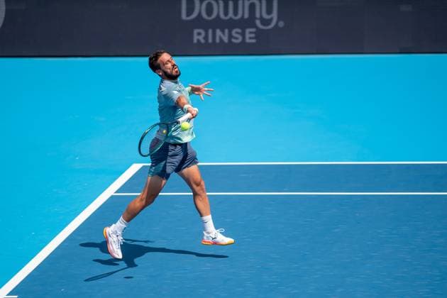 Cincinnati Open: Carlos Alcaraz V Damir Dzumhur Damir Dzumhur is seen during his second-round match at the Cincinnati Open in Mason, Ohio, on August 10, 2025. Mason Ohio United States  Copyright: xJasonxWhitmanx originalFilename:whitman-cincinna250810_np0Br.jpg