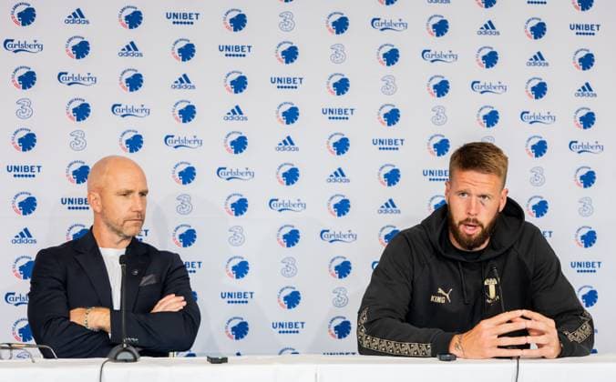 250811 Head coach Henrik Rydström and Pontus Jansson of Malmö FF during a UEFA Champions League press conference, PK, Pressekonferenz on August 11, 2025 in Copenhagen. Photo: Petter Arvidson BILDBYRAN kod PA PA1060 fotboll football soccer fotball uefa champions league champions league presskonferens press conference malmö ff bbeng Copyright: PETTERxARVIDSON BB250811PA093