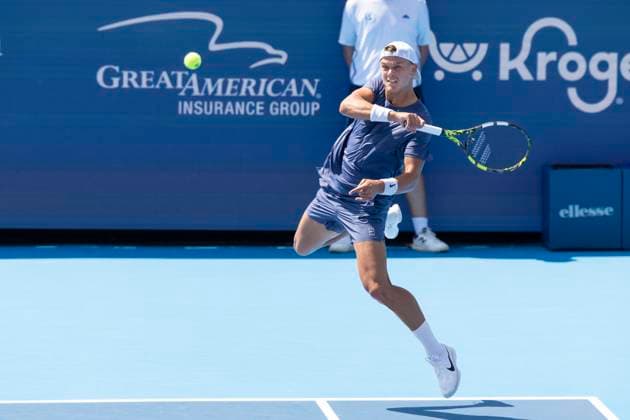 August 11, 2025, Mason, Ohio, USA: Mason, Ohio; Cincinnati Open Tennis Tournament - 2025 08 11 - Holger Rune plays a ball against opponent Alex Michelson. - ZUMAPress Mason USA - ZUMAn24_ 20250811_zaf_n24_111 Copyright: xWallyxNellx
