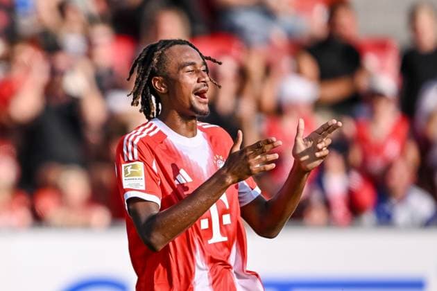 Jonah Kusi Asare (Bayern Muenchen) celebrates after scoring his team s second goal during the pre-season friendly match between Grasshopper Club Zürich and FC Bayern München at Stadion Letzigrund on August 12, 2025 in Zurich, Switzerland. (Photo by Harry Langer DeFodi Images)