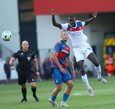 Mohamed Diomande of Rangers wins the ball from Matej Valenta of FC Viktoria Plzen during the UEFA Champions League Third Round qualifying second leg at the Doosan Arena, Plzen. Viktoria Plzen v Rangers, UEFA Champions League, 3rd Qualifying Round, Second Leg, Football, Doosan Arena, Plzen, Czech Republic, UK - 12 Aug 2025Plzen Doosan Arena Czech Republic EDITORIAL USE ONLY No use with unauthorised audio, video, data, fixture lists, club league logos or live services. Online in-match use limited to 120 images, no video emulation. No use in betting, games or single club league player publications. Copyright: xRangersxFC Shutterstockx 15438242ba