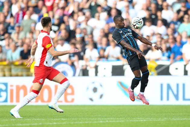 Club s Carlos Forbs pictured in action during a soccer game between Belgian soccer team Club Brugge and Austrian team FC Salzburg, on Tuesday 12 August 2025 in Brugge, the second leg of the third qualifying round for the UEFA Champions League competition. BRUNOxFAHY  x131098557x