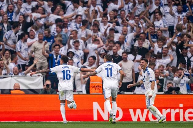 250812 Robert of FC Copenhagen celebrates after 2-0 during the UEFA Champions League qualifier football match between FC Copenhagen and Malmö FF on August 12, 2025 in Copenhagen. Photo: Petter Arvidson BILDBYRAN kod PA PA1061 fotboll football soccer fotball uefa champions league champions league fc copenhagen malmö ff bbeng kval fc köpenhamn Copyright: PETTERxARVIDSON BB250812PA058