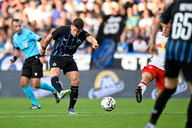 Club Brugge v Salzburg - UEFA Champions League BRUGGE, BELGIUM - AUGUST 12 : Tzolis Christos forward of Club Brugge in action during the UEFA Champions League 2025 26 third qualifying round second leg between Club Brugge and Salzburg on August 12, 2025 in Brugge, Belgium, 12 08 2025 Brugge Belgium  Copyright: xJanxDexMeuleneirx