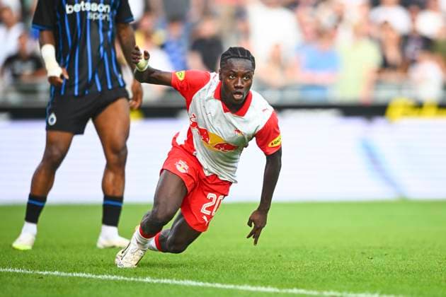 Club Brugge v Salzburg - UEFA Champions League BRUGGE, BELGIUM - AUGUST 12 : Baidoo Edmund forward of Red Bull Salzburg celebrating scoring a goal during the UEFA Champions League 2025 26 third qualifying round second leg between Club Brugge and Salzburg on August 12, 2025 in Brugge, Belgium, 12 08 2025 Brugge Belgium  Copyright: xGvgx