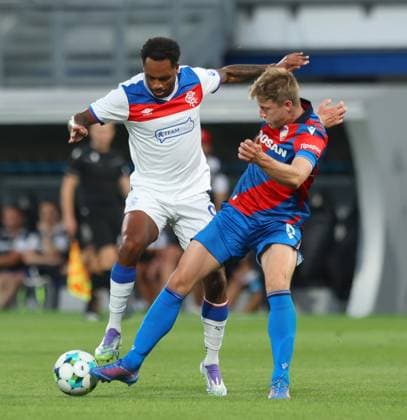 Danilo Pereira da Silva of Rangers battles for the ball with Lukas Cerv of FC Viktoria Plzen during the UEFA Champions League Third Round qualifying second leg at the Doosan Arena, Plzen. Viktoria Plzen v Rangers, UEFA Champions League, 3rd Qualifying Round, Second Leg, Football, Doosan Arena, Plzen, Czech Republic, UK - 12 Aug 2025Plzen Doosan Arena Czech Republic EDITORIAL USE ONLY No use with unauthorised audio, video, data, fixture lists, club league logos or live services. Online in-match use limited to 120 images, no video emulation. No use in betting, games or single club league player publications. Copyright: xRangersxFC Shutterstockx 15438242ds
