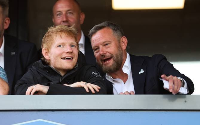 Ed Sheeran watches the Carabao Cup First Round Bromley v Ipswich Town, EFL Carabao Cup, First Round, Football, Hayes Lane Stadium, Bromley, UK - 12 Aug 2025Bromley Hayes Lane Stadium United Kingdom EDITORIAL USE ONLY No use with unauthorised audio, video, data, fixture lists, club league logos or live services. Online in-match use limited to 120 images, no video emulation. No use in betting, games or single club league player publications.  Copyright: xAndrewxFosker Shutterstockx 15437972r