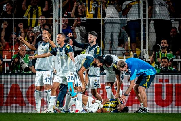 Fenerbahce SK forwarder Youssef En-Nesyri scores the 4-1 and celebrating the goal during the match Fenerbahce - Feyenoord at the Åžükrü SaracoÄülu Spor Kompleksi for the Champions League - Third qualifying round - 2nd leg season 2025-2026 in ISTANBUL, Turkey on 10 august 2025, (photo by Marcel van Dorst EYE4images DeFodi Images)
